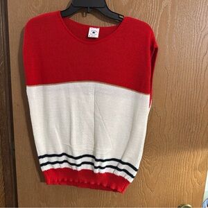 Sweater Bazaar Vintage 80s Sailing Nautical Knit Vest Top M Red Blue White